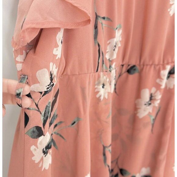 Torrid Plus Size Blush Floral Chiffon Wrap Midi Dress Sz 4 Preppy Event No Belt - Picture 7 of 12